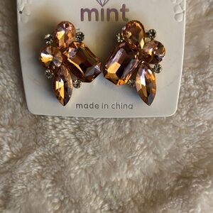 Mint Amber Crystal Cluster Earrings in Gold Tone